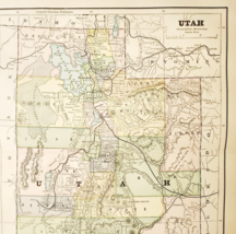 1883 Antique Map Utah Victorian Political County Bi-Fold United States E... - $554.45 MXN