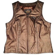 Harley Davidson Women&#39;s Rare Leather Full Zip Studded Motorcycle Vest Jacket - £156.90 GBP
