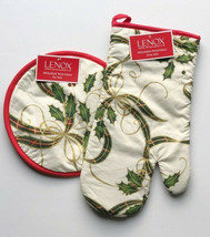 Lenox Christmas Holiday Nouveau Oven Mitt Pot Holder Hot Pad Quilted Set... - £26.10 GBP