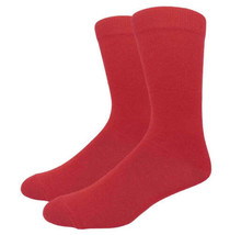 Solid Color Crew Cotton Dress Socks - Red - £4.57 GBP