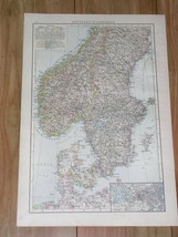 1896 Original Antique Map Southern Scandinavia Norway Sweden Stockholm Denmark - £22.29 GBP