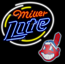 New Cleveland Indians Miller Lite Logo Beer Bar Lamp Neon Sign 24&quot;x20&quot; - £196.72 GBP