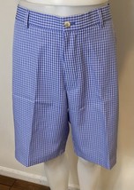 Peter Millar Blue and White Checked Flat Front Shorts Size 36 - £11.35 GBP