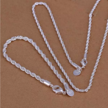 Twisted 4mm Cable Necklace and Bracelet Sterling Silver - £9.81 GBP
