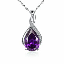 14K White Gold Plated 2.55 Ct Pear Cut Amethyst Simulated Teardrop Pendant 18 - £109.26 GBP