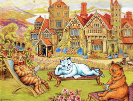 Framed canvas art print giclée cats relaxing in the grounds at napsbury louis wa - £14.24 GBP+