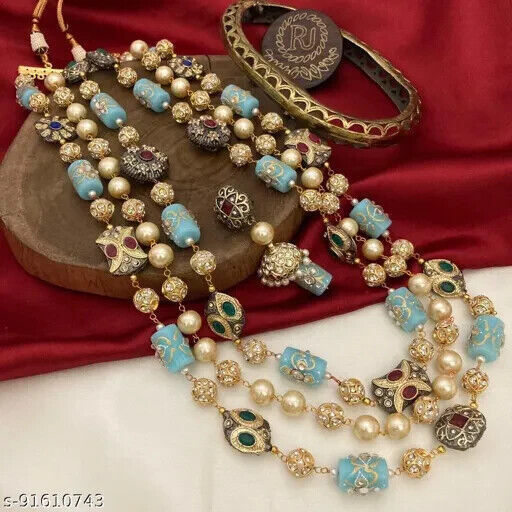 Primary image for Diwali Antique Kundan Beads Stone Long Har Earrings Tikka Jewelry Set Party Wea1