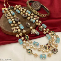 Diwali Antique Kundan Beads Stone Long Har Earrings Tikka Jewelry Set Pa... - £72.77 GBP