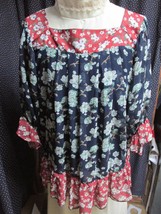 &quot;&quot;NAVY FLORAL WITH RED EDGING - PEASANT - BOHO - WOMEN&#39;S TOP&quot;&quot; - SUZANNE... - $8.89