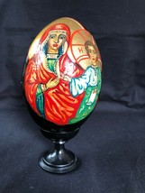 Antico Russo Laccato di Legno Uovo Pasqua su Supporto Vergine Madre Dio Gesù - £149.60 GBP