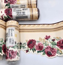 Vintage Wallpaper Border Sculpted Roses Rosebud Floral Die Cut Maroon Go... - £10.14 GBP