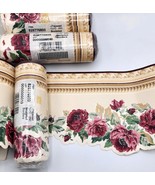 Vintage Wallpaper Border Sculpted Roses Rosebud Floral Die Cut Maroon Go... - £10.15 GBP