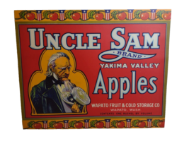 Uncle Sam Yakima Valley Apples Crate Label Original Vintage 1930&#39;s Patriotic - £13.55 GBP
