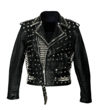 Mens Silver Studded Leather Jacket Brando Biker Belted Black Vintage Club Style - £223.81 GBP