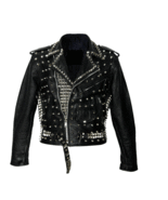 Mens Silver Studded Leather Jacket Brando Biker Belted Black Vintage Clu... - £225.18 GBP