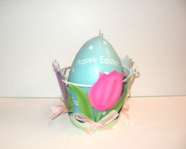 Easter Egg Blue Candle in Tulip Metal Basket Holder Pink, Yellow, Mauve Holiday - £17.79 GBP