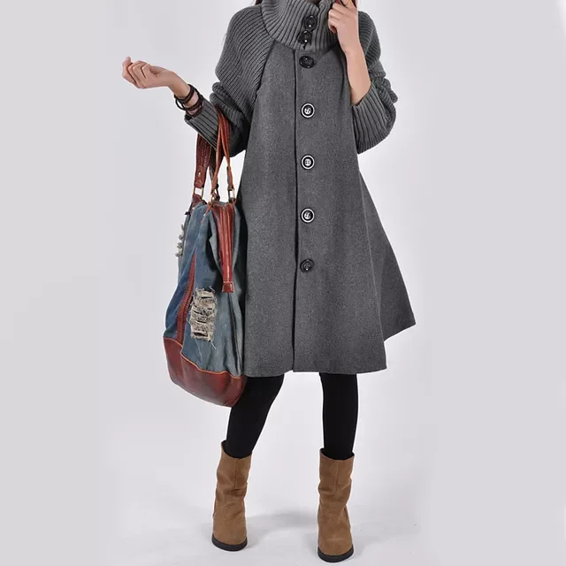 Free shipping Coat Winter Cloak Knit Long-sleeved High O-neck Trench Coat Female - £456.34 GBP