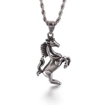 Boho Stainless Steel Running Horse Pendant Necklace Men Hip Hop Animal Colar Mas - £11.11 GBP