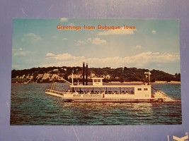 Vtg Postcard Lady M Double Wheel Paddle Boat, Port Of Dubuque, Iowa - £4.28 GBP