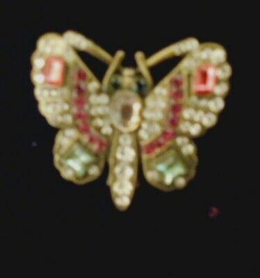 Primary image for Red Clear Green Rhinestone Butterfly  Brooch Pin 1 1/2"