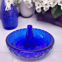Fenton Cobalt Blue Vintage Glass Ring Holder Jewelry Dish Vanity Trinket Dish - £16.10 GBP