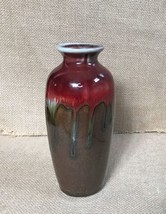 Hosley Art Pottery 6 Inch Drip Glaze Red Speckled Brown Vase Cottagecore - $13.86