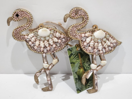 Tommy Bahama Christmas Pink Flamingo Seashell Ornaments Decor Set of 2 - £17.04 GBP