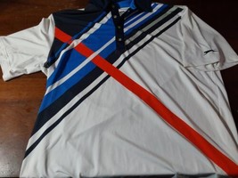 Slazenger Golf Polo Striped Shirt Men&#39;s XL Climate Cool Nylon Blue Orange White - £14.57 GBP
