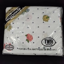 VTG Tastemaker No Iron Muslin Twin Fitted Sheet Floral White Green Pink Blue - £10.26 GBP
