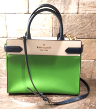 Kate Spade STACI Colorblock Pattern Medium Satchel Crossbody Bag Green W... - $148.49