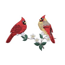 Cardinal Couple On Branch - Birds - Iron On Applique Embroidered Patch - $17.99
