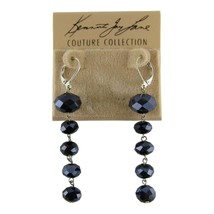 Kenneth Jay Lane Jet Black 5 Bead Fish Hook Back Earrings New on Card - $22.06