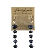 Kenneth Jay Lane Jet Black 5 Bead Fish Hook Back Earrings New on Card - $22.06