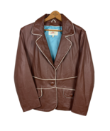 Wilsons Leather Jacket Womens Large Brown V-Neck 1-Button White Piping R... - £43.89 GBP