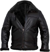 Mens RAF Black Aviator Real Leather Jacket Bomber B3 Flying Sheep Skin Coat NF8 - £102.63 GBP+