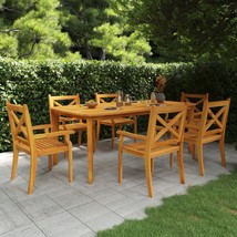 7 Piece Garden Dining Set Solid Wood Acacia - £380.61 GBP