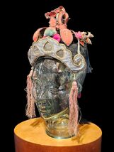 Antique Chinese Opera Headdress Silk Fabric Applied Embroidery Tassels c... - $490.99