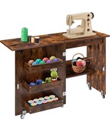 VIVOHOME Folding Sewing Craft Table Rolling Sewing Machine Desk with Sto... - $2,832.49 MXN