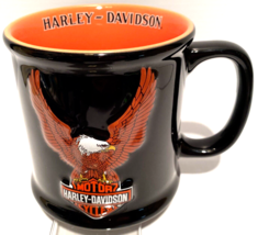 Harley Davidson Mug Cup Eagle Soars Black Orange 16 Ounce 3D Motorcycles... - £14.65 GBP