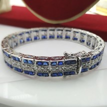 Homme Vintage Art Déco Princesse Saphir Solide 925 Argent Bracelet 20.3cm - $183.12