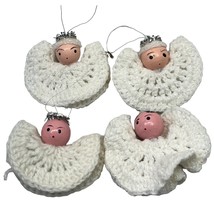 Crochet White Angels Christmas Tree Ornaments Lot of 4 Vintage Handmade - £13.39 GBP