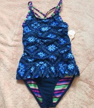 Girls Small 6 6x Blue One Piece Swimsuit w/ Ruffles - £7.87 GBP
