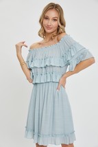 Women&#39;s Misty Blue Off Shoulder Ruffle Dress (L) - £52.22 GBP