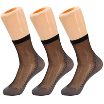 Women&#39;s 3 Pairs Anti-Slip Cotton Sole Sheer Ankle Socks Reinforced Toe - £7.66 GBP