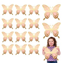 14 Pcs 3D Large Butterfly Party Decoration 2 Layer Giant Paper Butterfly Sticker - £14.36 GBP