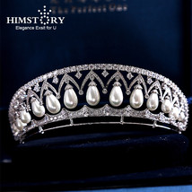 European Royal Brides Princess Tiara Crown Wedding Full Zircon Teardrops s Hair  - £92.59 GBP