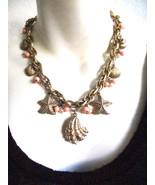 Talbots Seashell Starfish Charm Faux Pearl and Coral Bead Double Link Ne... - $30.40