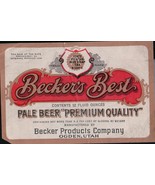 Vintage Becker’s Best Pale Beer Premium Quality Beer Label Ogden Utah 1940s - $21.93 CAD