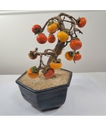 Vintage Persimmon Plant Figurine lucky Asian Bonsi fruit Tree &amp; Glass Or... - $1,710.61 MXN