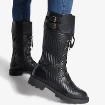 SHOE DAZZLE - Jacara Faux Leather Block Flat Heel Buckle Boots - £30.00 GBP